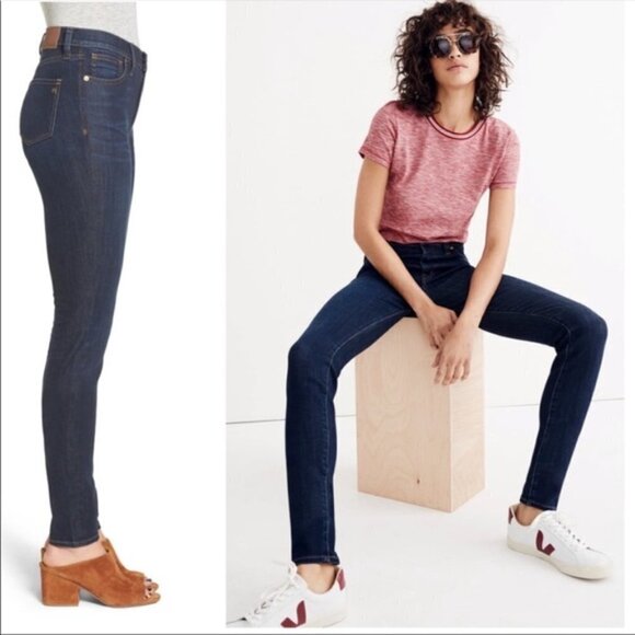 Madewell Women's Size 25 9” High Rise Dark Rise Skinny Denim Blue Jeans - Picture 1 of 12
